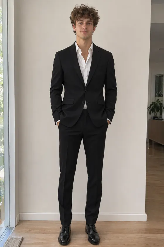 Exemple : le même jeune homme en costume noir chic